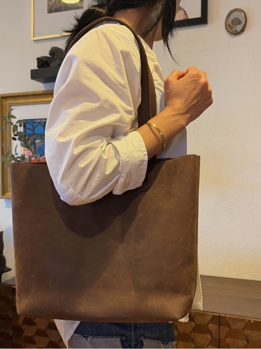 MR. FOX EUC Classic Tote Bag Brown Genuine Leather Handmade Mexico